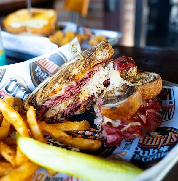 Reuben sandwich on Johnny J's branded liner
